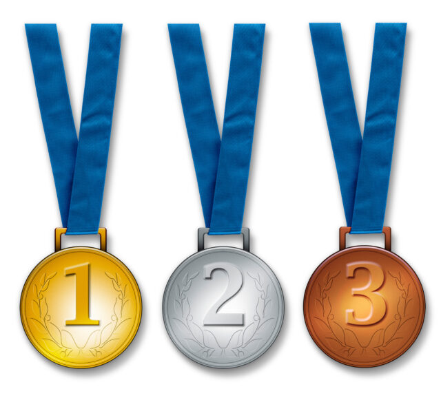 Three winners medals