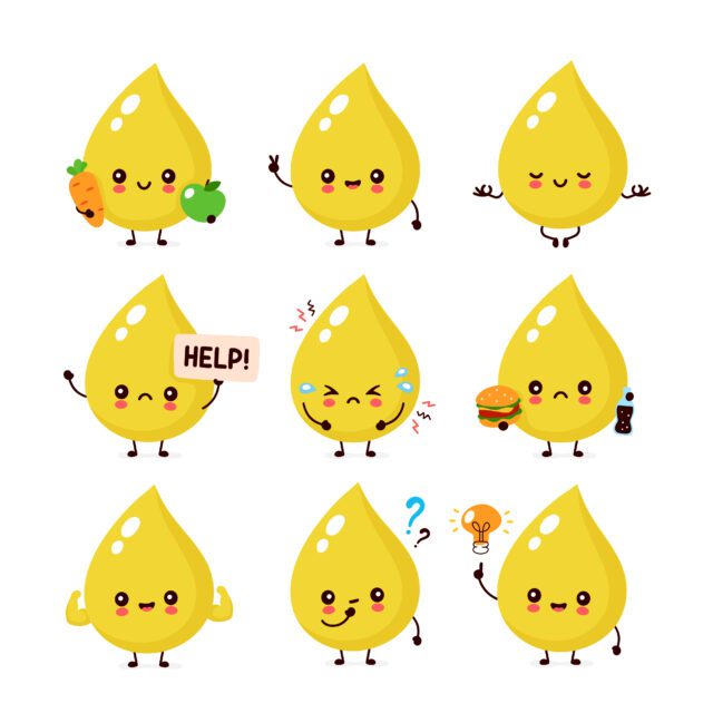 Cute happy smiling urine drop character set collection. Vector f