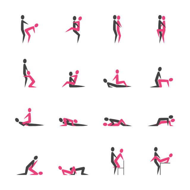 Cartoon Different Sex Poses or Position Couple Set. Vector