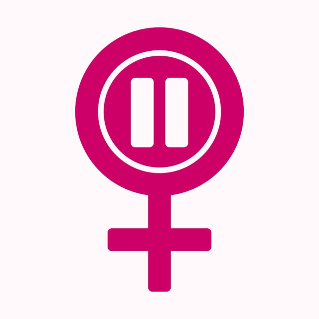 Menopause icon in pink color. Symbol of menopause period. Medical, healthcare and feminine concept. Vector illustration in flat style