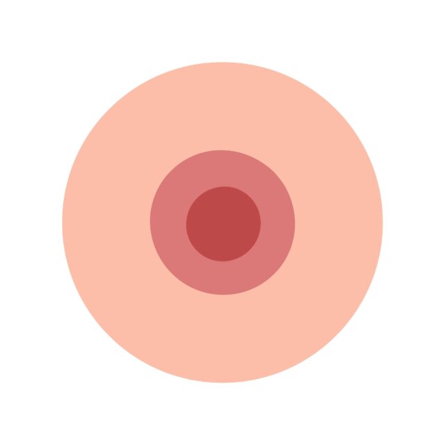A simple nipple on a white background. Women's breasts. Hand-drawn cartoon, flat design, minimalistic.